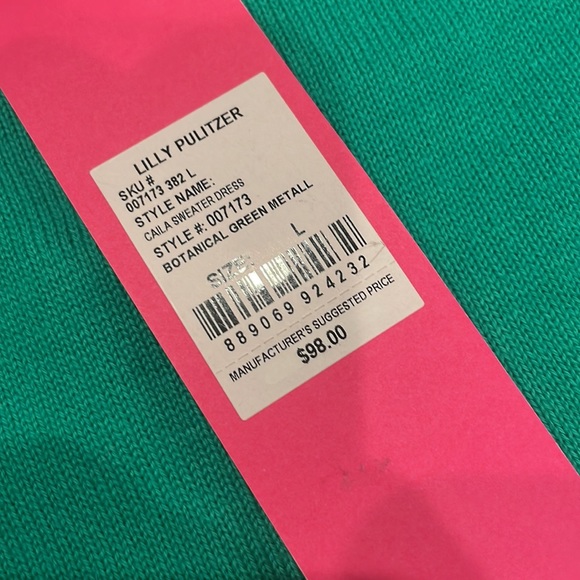 🆕Lilly Pulitzer Caila sweater dress Botanical Green Metal Sz Large(8-10) I1 - Picture 6 of 8